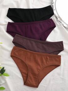 4 pièces/paquet Culottes respirantes et confortables à motifs unicolore et rayés pour femmes