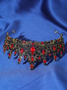 1pc Elegant Vintage Baroque Rhinestone Crown, Sparkling Luxurious Royal Bridal Headpiece For Women Valentine's Day Accessories - 紅色 - 查看 4
