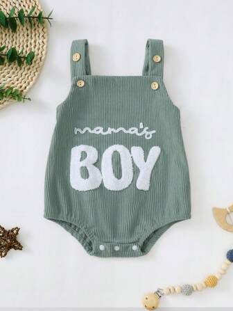 Baby Boy Letter Graphic Button Straps Bodysuit