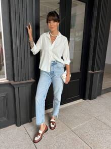 Cloe Women's Long Sleeve Button Down Shirt - trắng - Xem 4