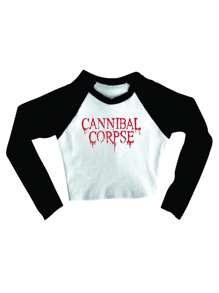 Cropped Raglan Winter Feminino Tumblr Blogger Cannibal Corpse Feminine Long Sleeve - 黑與白 - 查看 1