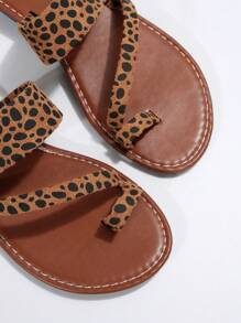 欧美新款大码女式豹纹露趾舒适平底皮拖鞋凉鞋休闲时尚户外沙滩夏季女鞋 - 彩色 - 查看 3