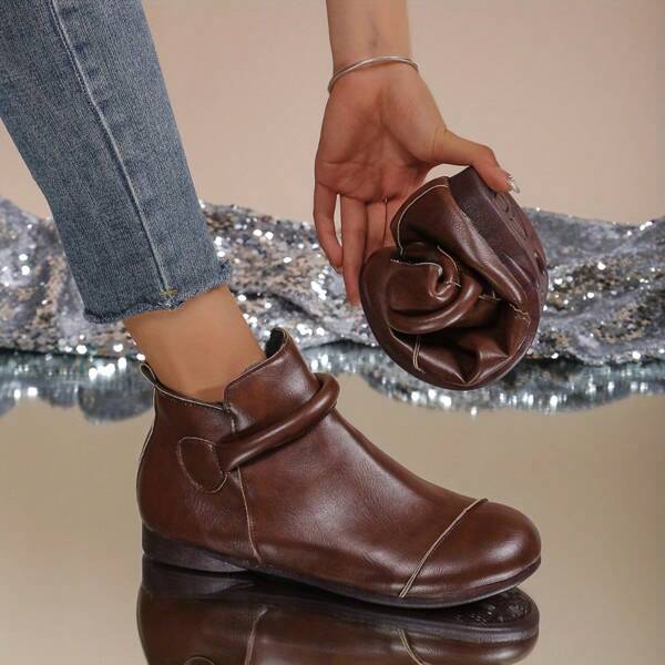 New Autumn/Winter Brown Vintage Chelsea Booties, Plus Thermal Lined Soft Sole Flat Booties And Minimalist Booties
