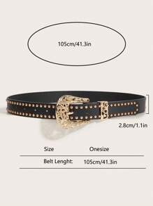 1 件西式铆钉装饰豹纹女士腰带，适合秋季、秋季、万圣节日常穿着 - 金色鉚釘皮帶 - 查看 6