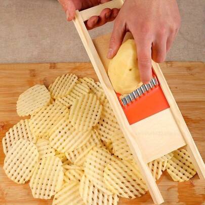 1pc, Potato Lattice Maker, Wooden Wavy Chopper, Potato Slicers, Vegetable Chopper, Multi-Functional Cucumber Slicers, Vegetable Slicer, Kitchen Gadgets