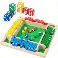 1 Set Juego de mesa clásico de madera de 4 lados numerados con 2 dados, caja plegable, 4 opciones de color, adecuado para viajes, reuniones de ocio, fiestas de adultos, bares, reuniones familiares, ideal para regalos de Acción de Gracias/Navidad - Multicolor - Ver 2