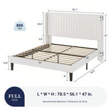 Allewie Full/Queen/King Size Velvet Bed Frame/Vertical Channel Tufted Wingback Headboard/Upholstered Platform Bed/Strong Wooden Slats/No Box Spring Needed/Easy Assembly/Blue/Black/White/Green/Teal/Pink/Grey * Bed Frame Queen Queen Bed Frame Bed Frame Full Full Size Bed Frame King Size Bed Frame Twin Bed Frame Room Decor Home Decor Christmas Decor Bedroom Decor Valentine Day Decor Storage Living Room Decor Furniture House Decor - 白色 - 查看 9