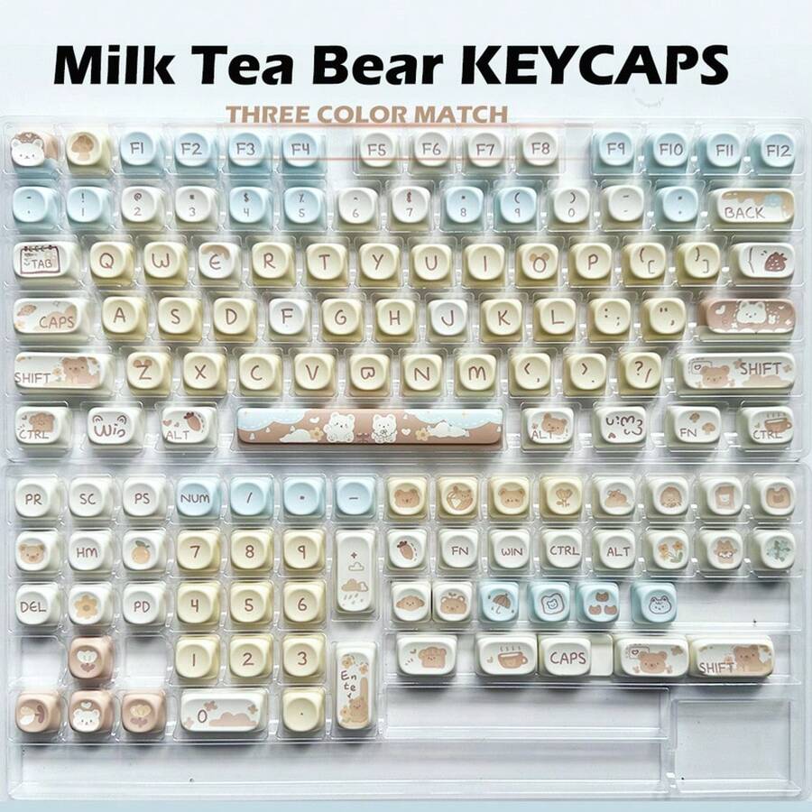 131 Key, MOA Profile PBT Keycaps, Sublimation Mechanical Keyboard Keycaps, For Cherry MX Switch Profile 61/64/68/87/104/108 6.25u - Brown - View 1