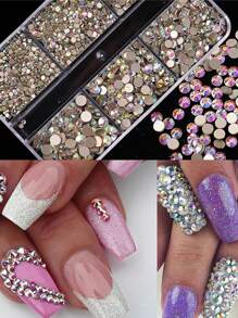 Flache Diamant-Nägel (gemischtes 6er-Raster) für DIY Nagelkunst Zubehör, Strass-Nageldekorationen, Nagelkunst Zubehör Nagel Dekor Nail Gems