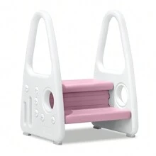 VA-Cerulean Step Stool For Toddlers Step Stool With 2 Steps Plastic Standing Children's Stool Step Ladder For Bathroom Children's Room Kitchen Bedroom, Grey / Pink / Green - 粉色 - 查看 2