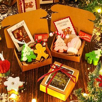 2 piezas Caja de regalo de vela perfumada de Navidad, vela con estilismo creativo de árbol de Navidad y hombre de jengibre, fragancia premium para manualidades de recuerdos