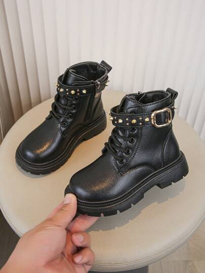 1 Pair New Fashion Anti-Slip Wear-Resistant Rivet Decor  Boots For Toddlers & Kids