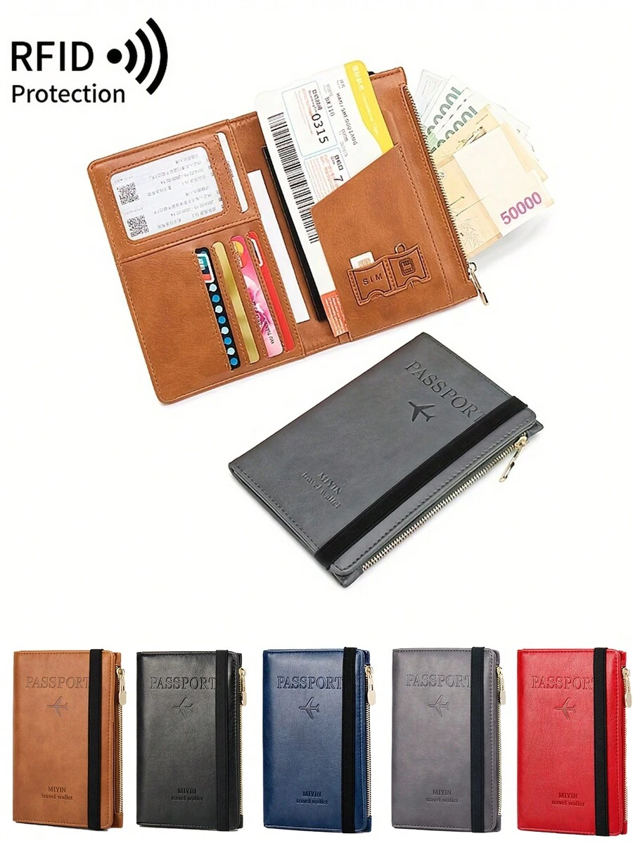 1 件超薄 RFID 屏蔽男士旅行护照钱包 - 多功能文件袋，带涤纶衬里、PU 材料和开放式封口 - 非常适合外出和旅行