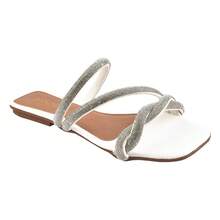 Women's Flat Sandal With Metallic Strass Glitter Knot Straps - 白色 - 查看 3