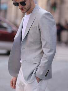 Classic Gray & Blue Men's Business Suit, Fashionable Casual Suit Jacket, Indoor Work & Casual Wear For Men - Light Grey - View 2