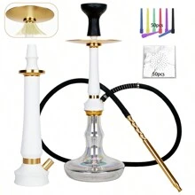 54CM/21.25inch Aluminum Alloy Hookah Set, Includes 50PCS Long Mouthpieces, 50PCS Aluminum Foil Papers, Silicone Hose, Spring, Silicone Bowl, Aluminum Handle, Carbon Clip - one-size - View 8