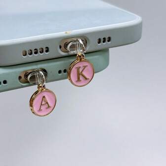 1pc Dust Plug Pink Pendant With 26 English Initial Letters On Both Sides, Compatible With Lightning Connector Suits For All Phones
