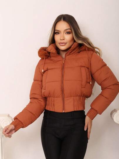 JAQUETA FEMININA PUFFER SUPER ESTILOSA COM CAPUZ REMOVIVELE FORRO PELUCIADO POR DENTRO INVERNO
