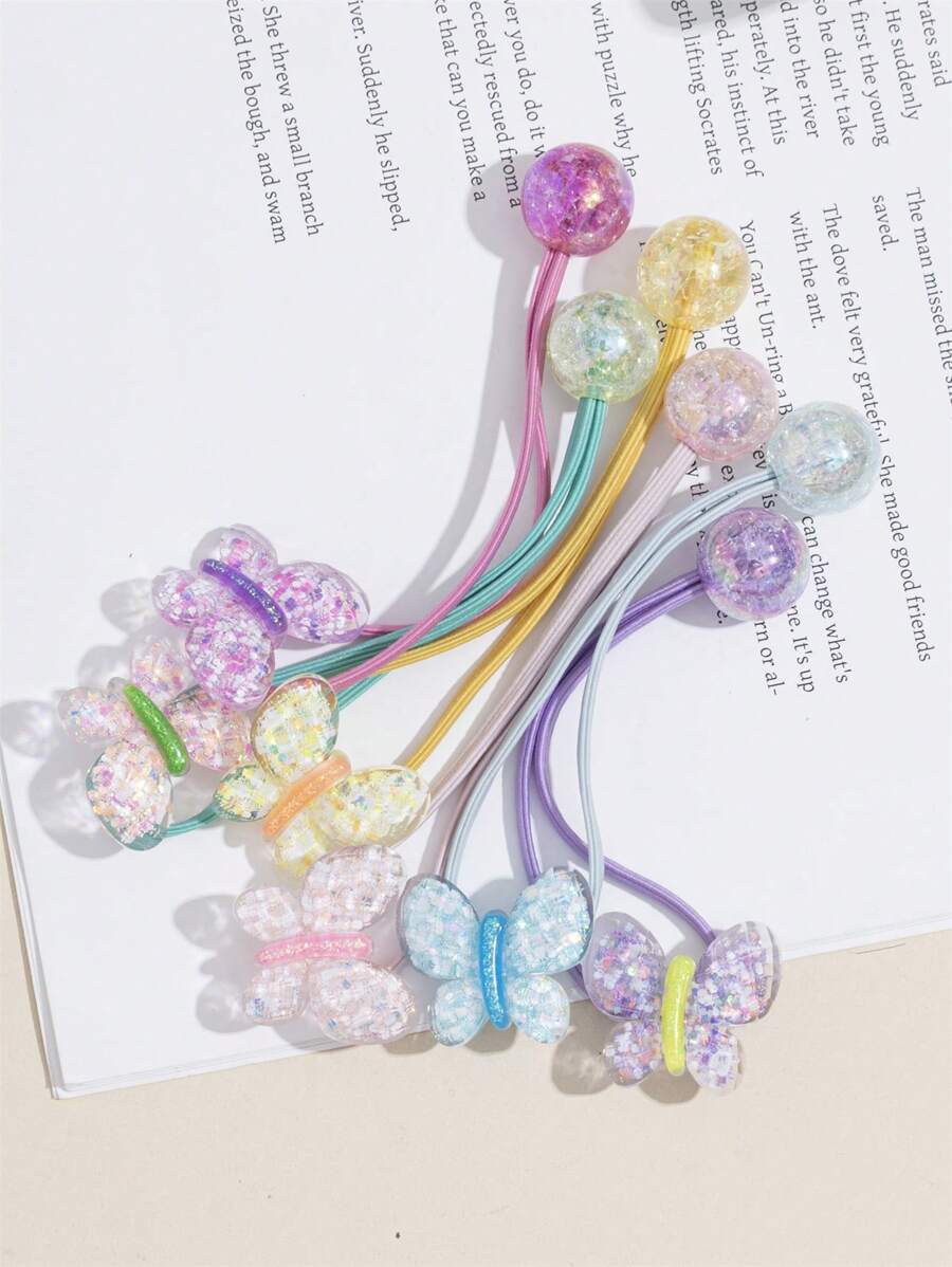 6pcs Children's High Ponytail Rubber Band Around The Hair Rope Girl Love Butterfly Hair Tie Little Girl Head Rope Princess Does Not Hurt Hair Accessories