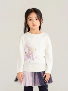 Annil Áo len trẻ em phong cách mùa đông mới cổ tròn dài tay áo chui đầu áo len - trắng - Xem 1