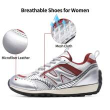 1 Đôi Giày Oxford thể thao thông thường có dây buộc cho nữ Somiliss, Da giả & mặt trên bằng lưới màu đỏ tía, Đế cao su chống trượt, Nhẹ, Mềm & Thoải mái khi chơi thể thao, đi làm, đi bộ đường dài, đi bộ, tập gym - Màu Đỏ Sâu - Xem 4