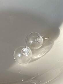 1 par de dulces aretes de botón de bola de vidrio con Burbujas de Jabón de Verano para mujer uso diario