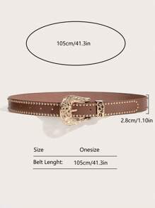 1 件西式铆钉装饰豹纹女士腰带，适合秋季、秋季、万圣节日常穿着 - 金色鉚釘皮帶 - 查看 10