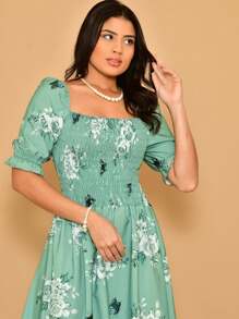 Helena Crepinho Printed Dot Midi Dress With Short Sleeves - Verde Oliva - Ver 3