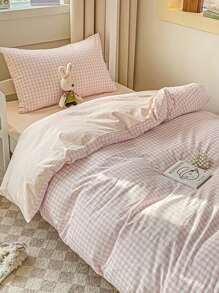 4pcs/Set Student Dormitory Bedding Set, 1pc Duvet Cover + 1pc Flat Sheet + 2pcs Pillowcases, Double-Sided Printed, Skin-Friendly, Absorbent, Soft Touch, Durable, No Optical Brighteners, Can Be Slept Naked, Antibacterial, Thick & Warm, Suitable For Bedroom, Guest Room, Student Dorm, Kids Room, All Seasons