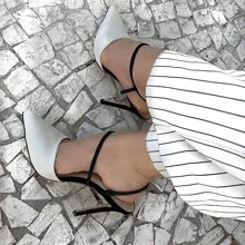ANGELA GALVAO Sapato Scarpin Aberto com Tira Salto 11cm Primavera Verão Fashion Glamour - Preto e Branco - Visão 4