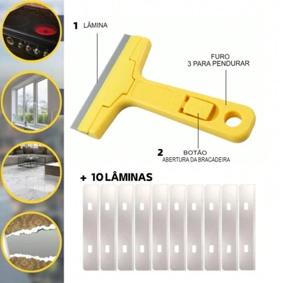 Raspador de Piso de Rejunte Plano com 10 Lâminas, para Pintura, Vidro, Azulejos, Cozinha, Banheiro, Casa, Fornecedores Domésticos