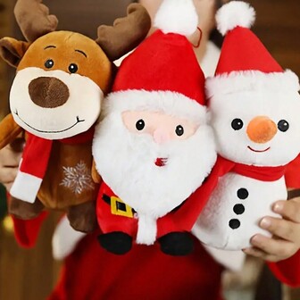 Decoración navideña - Set de 3 muñecos de peluche de Papá Noel de terciopelo - Suaves, acariciables y adorables para decorar - Perfectos para actividades de fiesta de Navidad, adornos de árbol y regalos (Las formas y colores de algunos accesorios son aleatorios)
