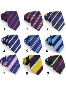 1 条优雅舒适男士涤纶领带，蓝色和粉色条纹图案领带，适合办公室、通勤、商务、周年纪念、晚会、婚礼、送给丈夫的礼物 - 彩色 - 查看 1