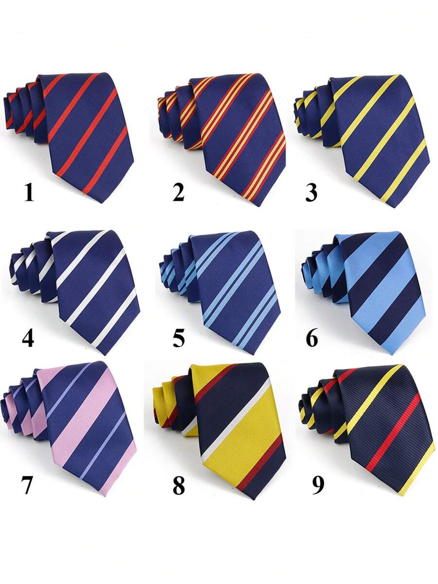 1 条优雅舒适男士涤纶领带，蓝色和粉色条纹图案领带，适合办公室、通勤、商务、周年纪念、晚会、婚礼、送给丈夫的礼物 - 彩色 - 查看 1