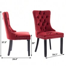 2/4/6 Piece Set Velvet Upholstered Dining Chairs, Wingback  Side Chairs Button Tufted With Solid Wood Legs For Kitchen,Dining Room. - 酒紅色 - 查看 8
