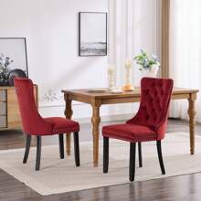 2/4/6 Piece Set Velvet Upholstered Dining Chairs, Wingback  Side Chairs Button Tufted With Solid Wood Legs For Kitchen,Dining Room. - 酒紅色 - 查看 2