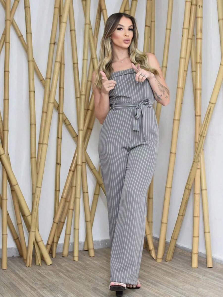 Strapless Pantalona Jumpsuit With Bulges And Contrasting Waist Pockets - 彩色 - 查看 1