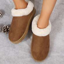 Women's Thick Flat Slippers - Thick Padded Cotton Shoes With Thick Soles Short Boots Casual,Indoor Outdoor Rubber Bottom Bootie For Winter - 卡其色 - 查看 10