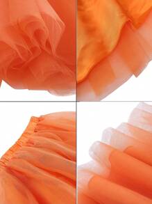 1pc Women Solid Color Long Midi-Length 65cm Knee-Length A-Line Layered Tulle Skirt, Versatile For Party, Dance, Everyday Fall Clothes For Women