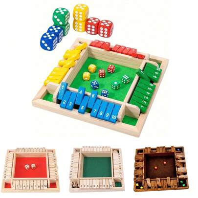 一套经典木制四面数字棋盘游戏，含2个骰子、可折叠收纳盒，4种颜色可选，适合旅行、休闲聚会、成人派对、酒吧、家庭聚会，是感恩节/圣诞节的理想礼物。