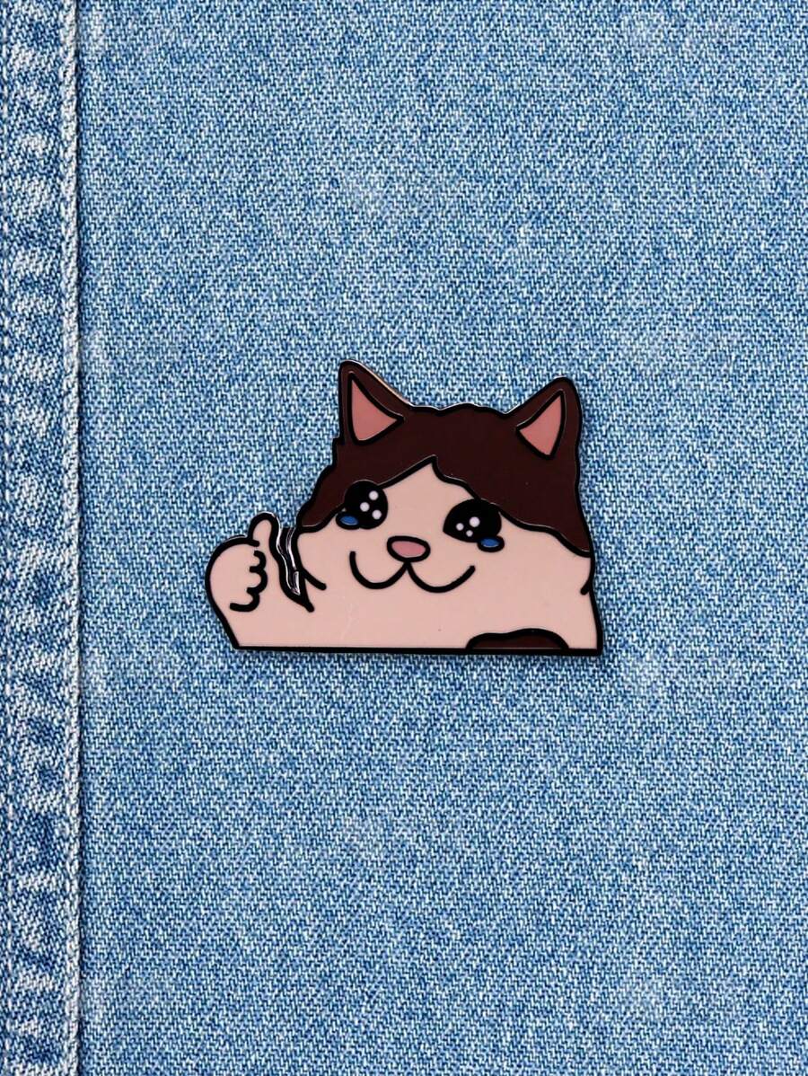 1PC Cartoon Cat Thumbs Up Enamel Pin Sad Cat Badge - Black - View 1