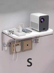 1pc Wall Mount Bracket, No Drill Router, Socket, Projector, Cable Box Holder, Wireless Storage - White - View 3
