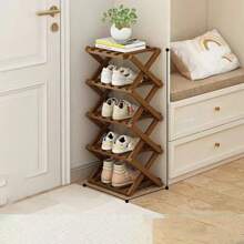 1pc Bamboo Simple No-Install Foldable Shoe Rack Entrance Organizer - Brown - View 3