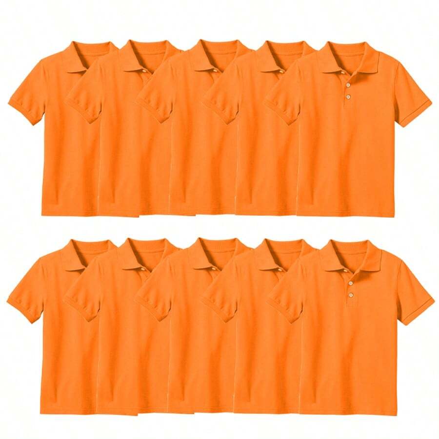 10-Pack School Uniform Tagless Polo Shirts For Boys - 橘色 - 查看 1