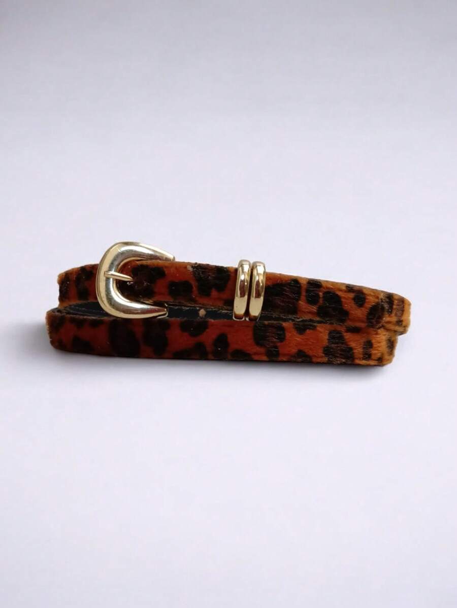 Thin Women's Belt Width 1CM - 動物印花深色美洲虎 - 查看 1