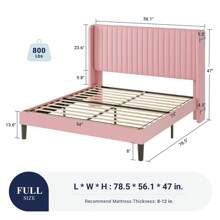 Allewie Full/Queen/King Size Velvet Bed Frame/Vertical Channel Tufted Wingback Headboard/Upholstered Platform Bed/Strong Wooden Slats/No Box Spring Needed/Easy Assembly/Blue/Black/White/Green/Teal/Pink/Grey * Bed Frame Queen Queen Bed Frame Bed Frame Full Full Size Bed Frame King Size Bed Frame Twin Bed Frame Room Decor Home Decor Christmas Decor Bedroom Decor Valentine Day Decor Storage Living Room Decor Furniture House Decor - Hồng - Xem 9