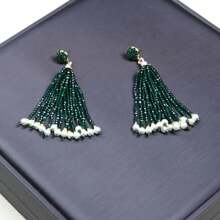 女士手工珠宝套装，包括巴洛克珍珠吊坠项链、流苏耳环、黄铜镶嵌宝石，奢华优雅的正装和休闲装配饰