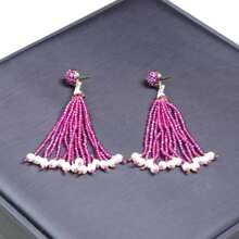 女士手工珠宝套装，包括巴洛克珍珠吊坠项链、流苏耳环、黄铜镶嵌宝石，奢华优雅的正装和休闲装配饰