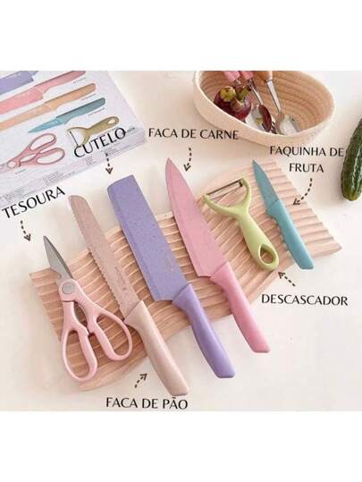 Imagem do produto Conjunto de faca colorida de aço inoxidável com 6 peças de cozinha na loja Shein