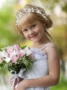 1 pieza Tocado de niña de las flores, accesorio para el cabello de niña de las flores, diadema de boda plateada para niñas, accesorios de cabello de princesa con cristal y perla para cumpleaños, fiesta, primera comunión, boda